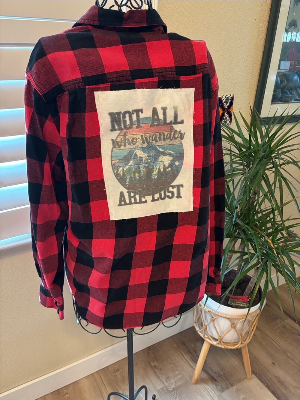 Handmade one of a kind distressed Black Buffalo Plaid Flannel Shirt